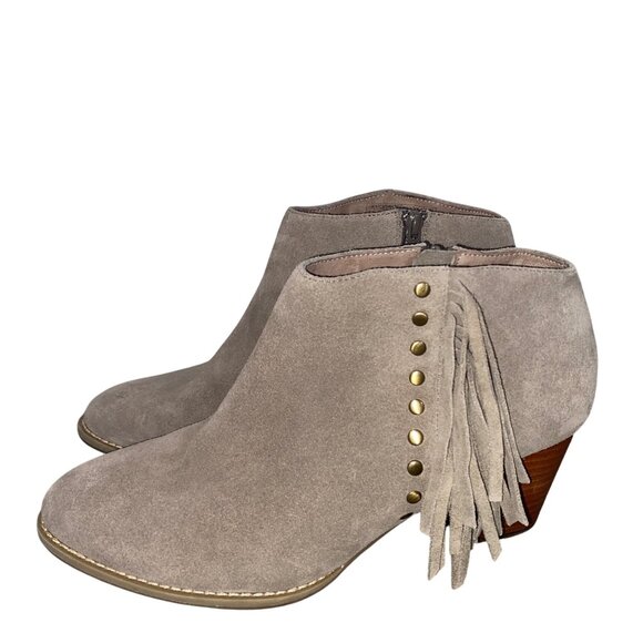 Vionic Taupe suede Faros Fringe Western side zip heeled Ankle Boots Bootie 10 - Picture 1 of 11